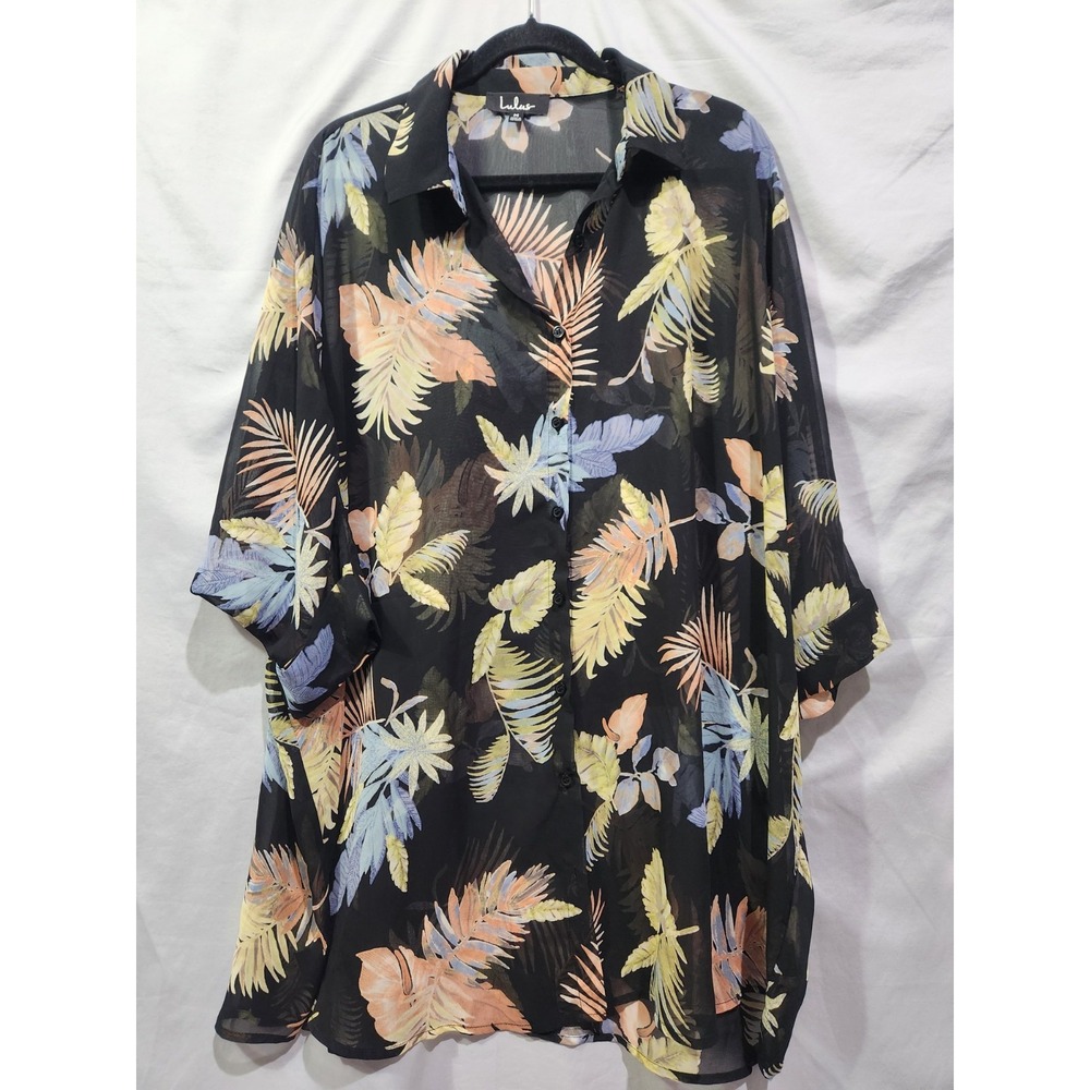 Lulus In The Tropics Sheer Tropical Shirt Dress/Cover Up Size Medium‎